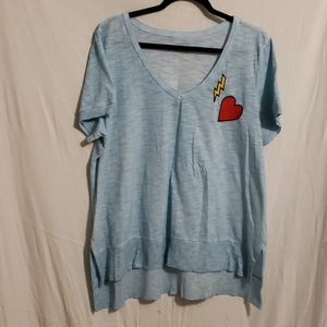 Lane Bryant Sky Blue V-Neck Tee with Heart and Lightning Patch